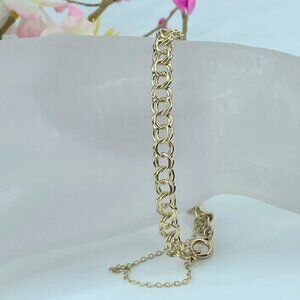 JR141 14KYG 5.6mm double link charm starter bracelet 7.5" 7.2g